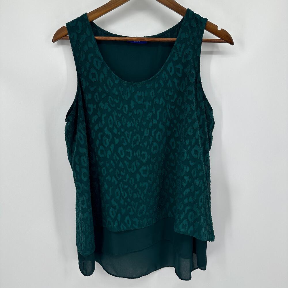 Apt 9 Womens Large Tank Top Blouse‎ Green Animal Print Layer Wrap Lightweight